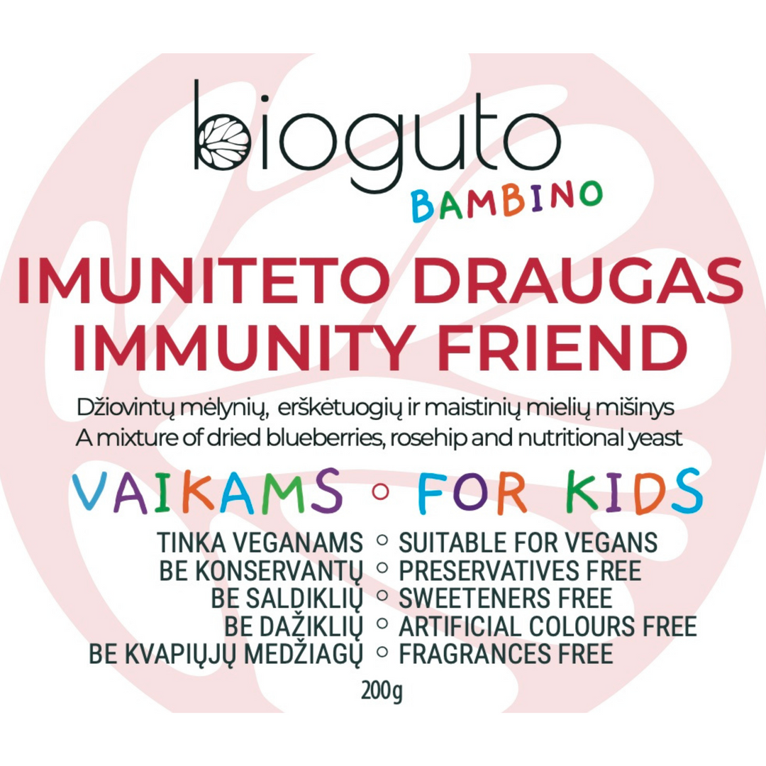 Imuniteto draugas (Džiovintų mėlynių, erškėtuogių ir maistinių mielių mišinys) 200g