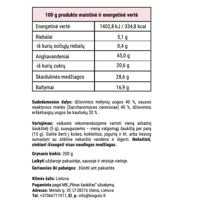 Imuniteto draugas (Džiovintų mėlynių, erškėtuogių ir maistinių mielių mišinys) 200g