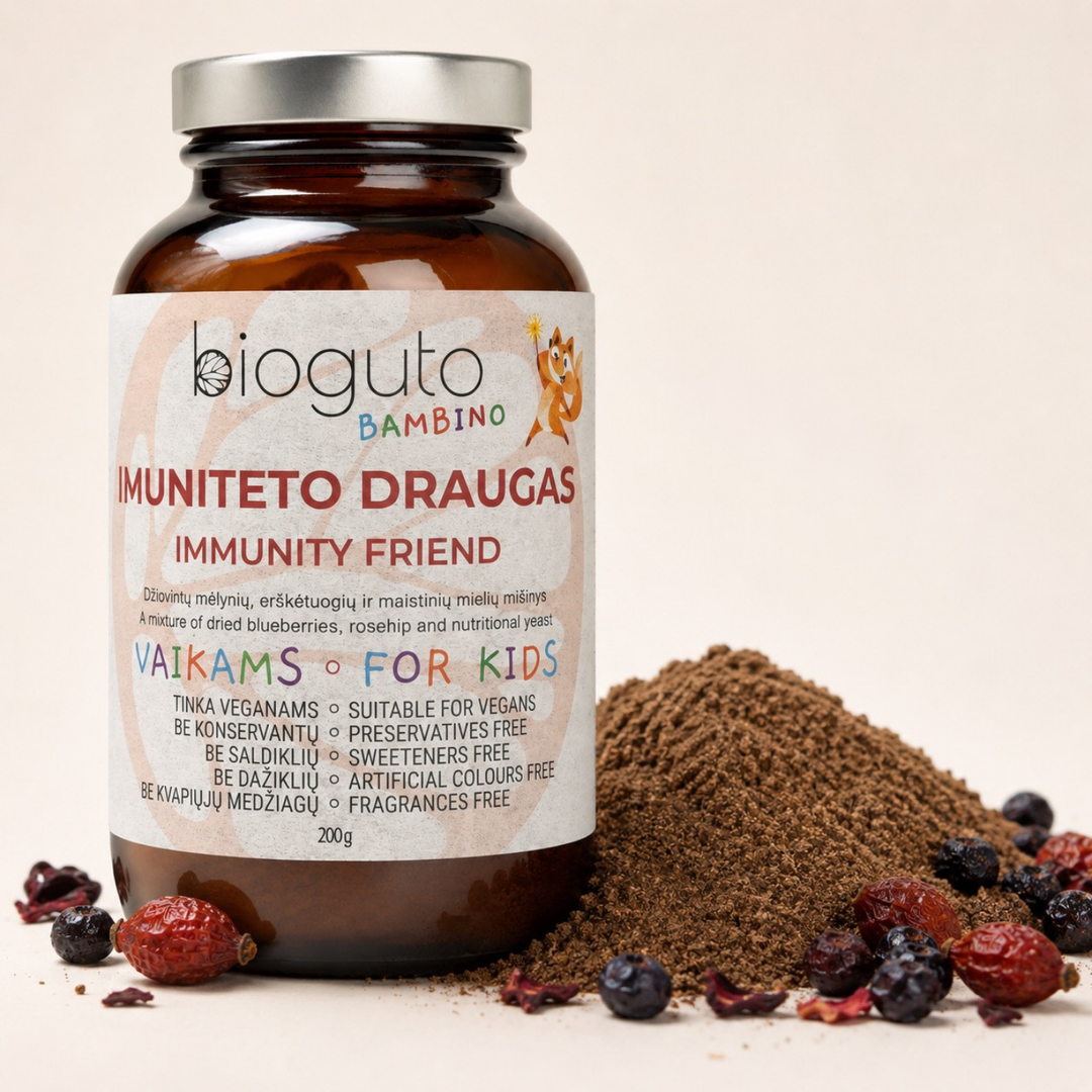 Imuniteto draugas (Džiovintų mėlynių, erškėtuogių ir maistinių mielių mišinys) 200g